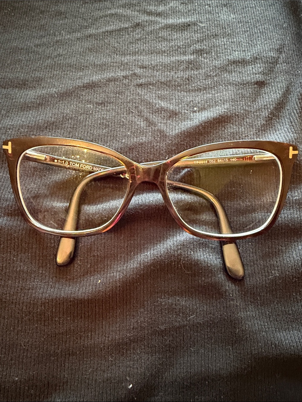 Tom Ford Black Oversized Cat-Eye Glasses with Gold Accents